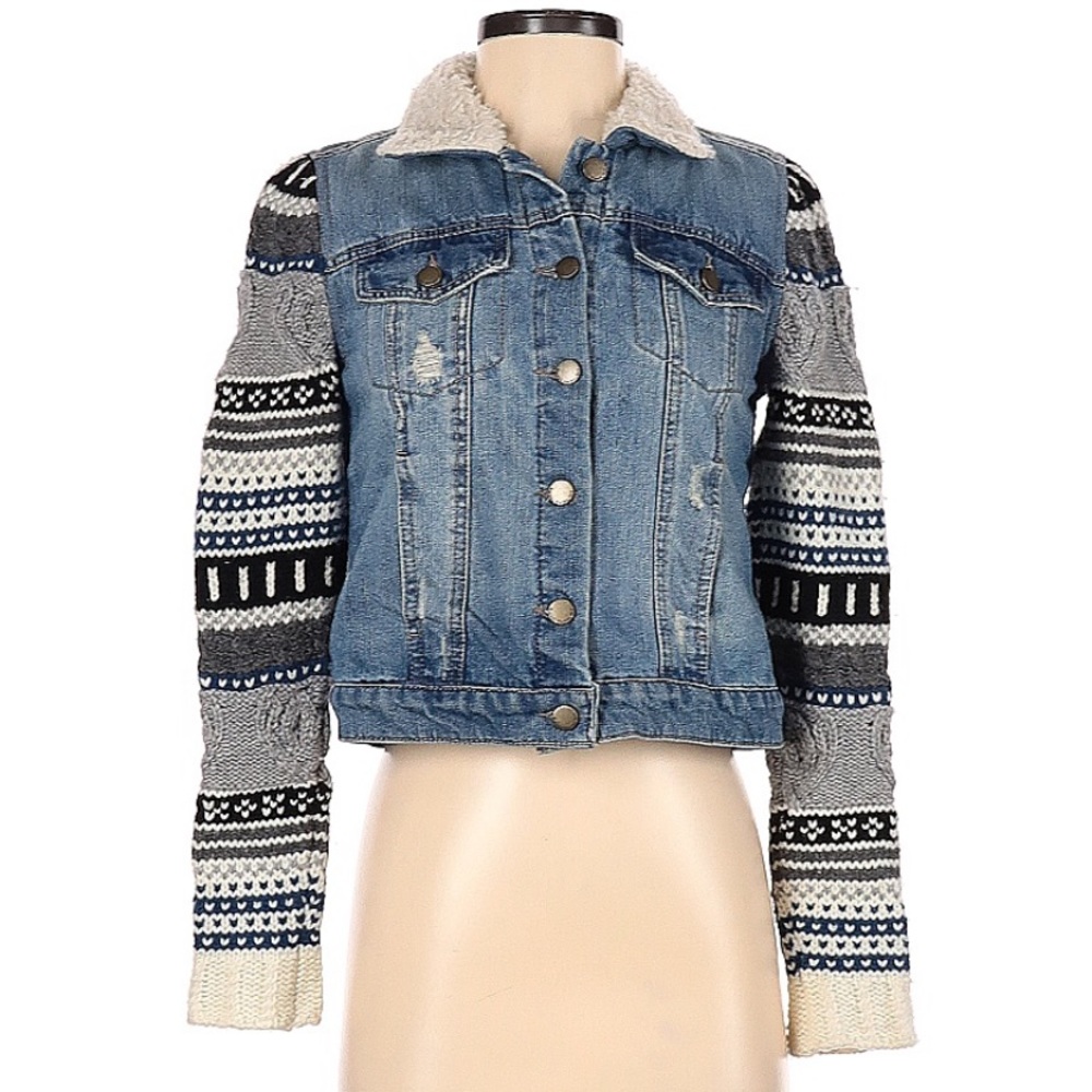 🎉3xHP🎉 Rachel Roy Shearling Denim Jacket Sweater Sleeves XS